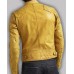 Mens Quilted Design Cafe Racer Yellow Leather Jacket
